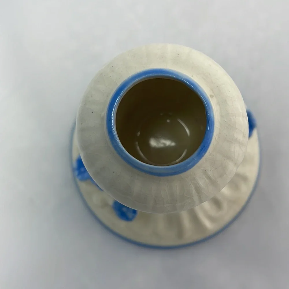 Vintage Made in Japan Blue & White Floral Ceramic Candlestick Holder 3.5”